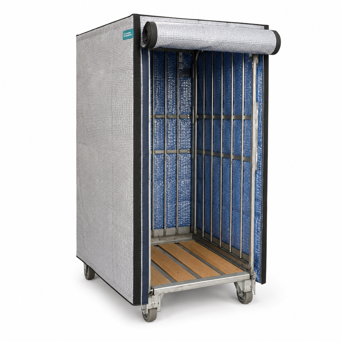 cobertura térmica para palete reutilizável para contentor rolante 85 x 70 x 155 cm com porta rebatível